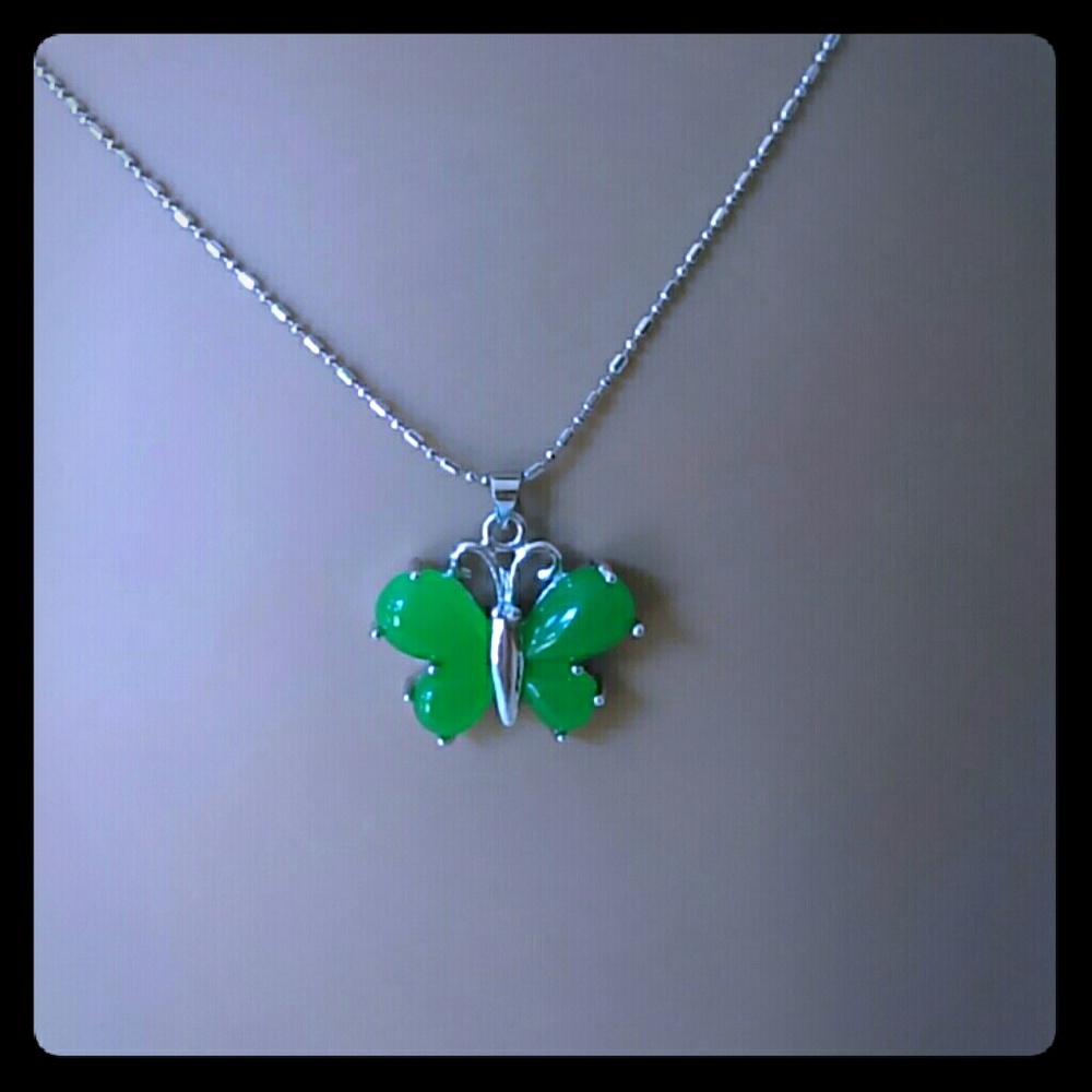 Jade Gemstone Butterfly Pendant Necklace